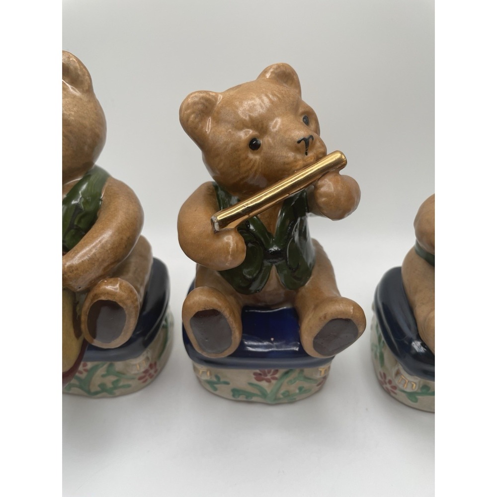 Vintage Musical Christmas Porcelain Teddy Bears Figurines w/ Musical Instruments - Picture 9 of 13